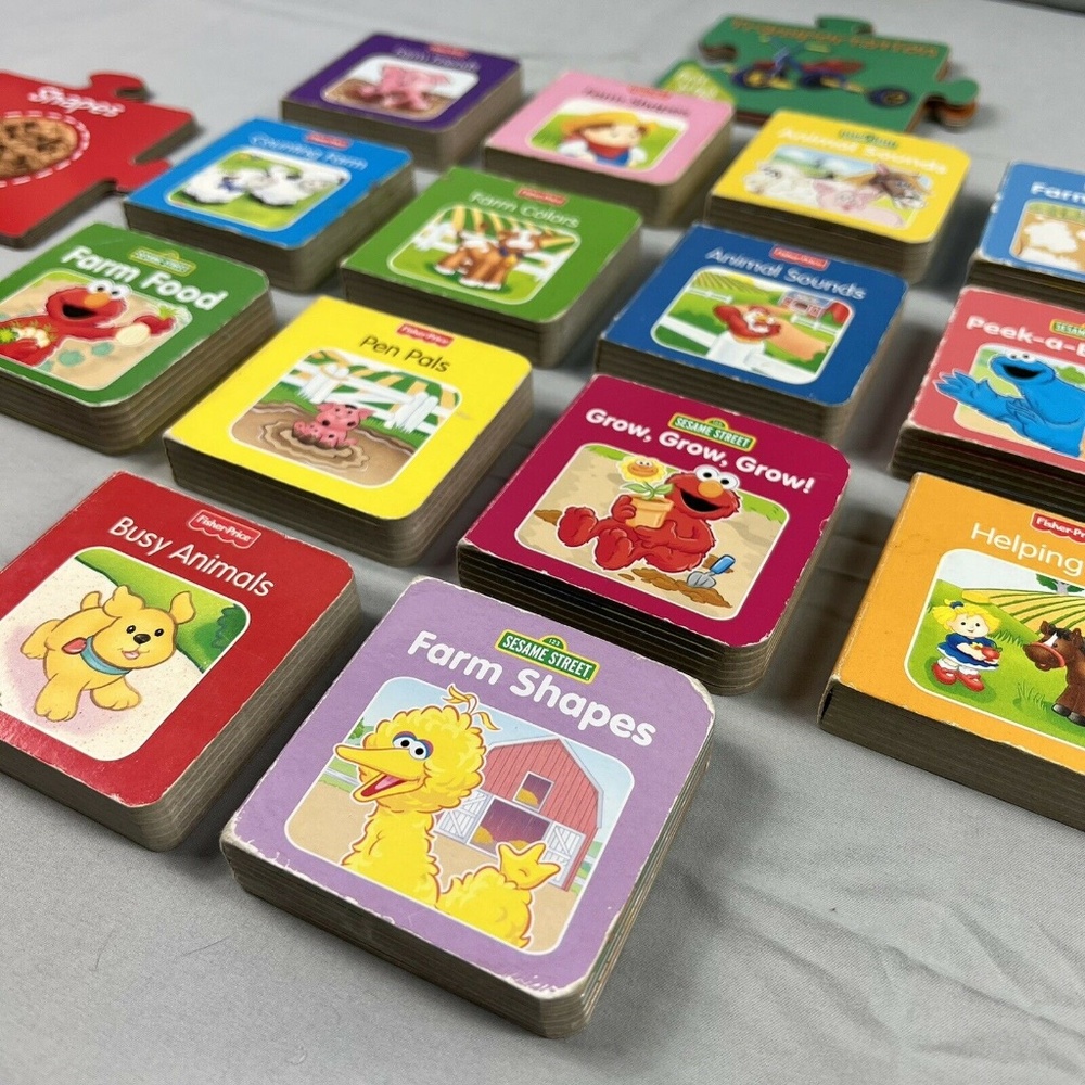 Lot of 17 Sesame Street / Fisher-Price Mini Board Books for Kids Children